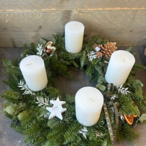 Adventskranz Weiß d35cm 14cm Kerzen