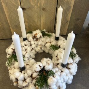 Baumwollkranz d35cm – langlebiger Adventskranz mit Stabkerzen